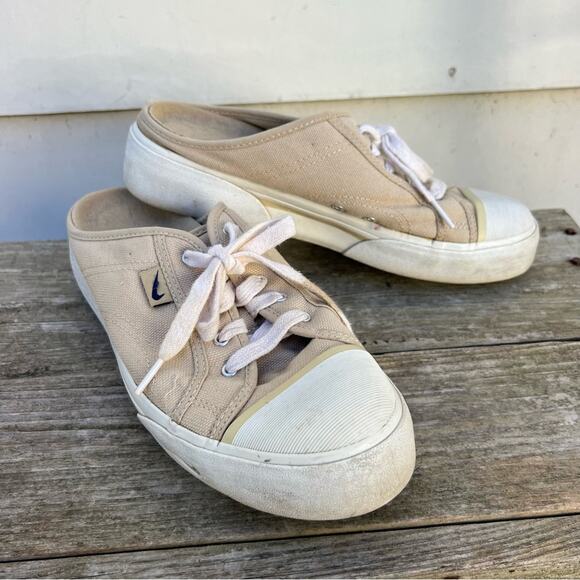 Vintage Y2K Nike Hermosa Tan Beige Canvas Platform Slides Mules Size 9.5 - Picture 4 of 8